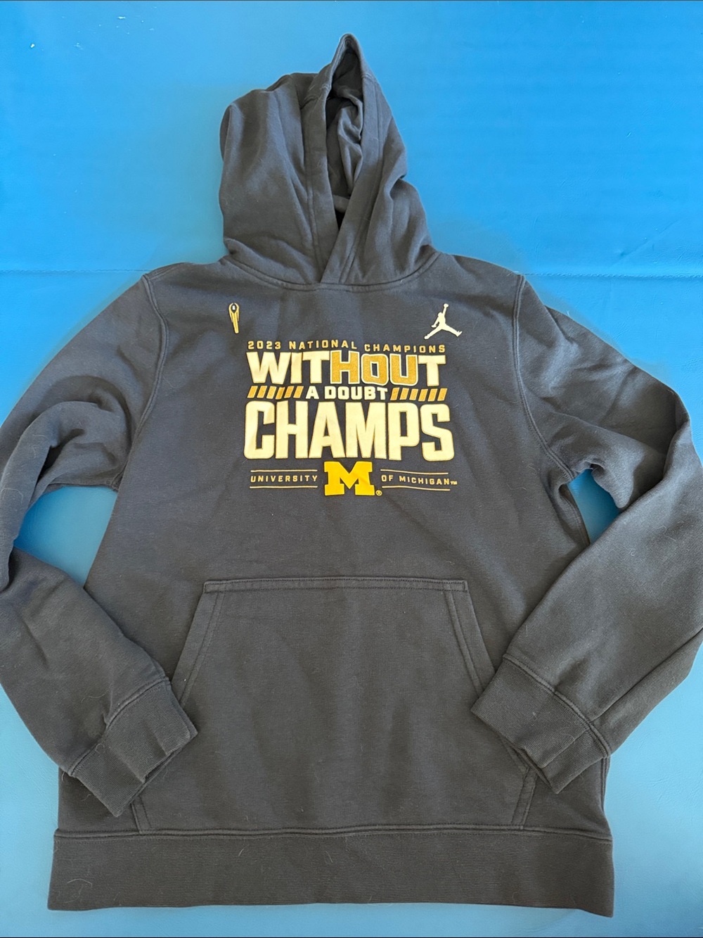 Nike Navy and Gray Pullover Hoodie with Swoosh Tag